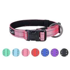 Imagem de EXCELLENT ELITE SPANKER Coleira refletiva clássica macia acolchoada respirável de nylon ajustável para animais de estimação com fivela de liberação rápida para meninos, meninas, machos, fêmeas,