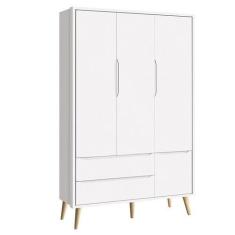 Imagem de Guarda Roupa Infantil Theo 3 Portas Branco Acetinado Com Pés Madeira N