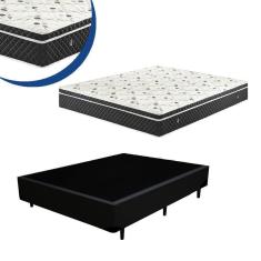 Imagem de Cama Box Casal Colchão Mola Bonnel + Box Sintético Preto 54x138x188