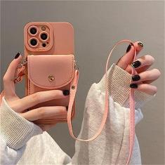 Imagem de Capa de telefone carteira de couro tiracolo com cordão para iPhone 14 11 12 13 Pro Max X XS XR 7 8 Plus SE Capa para cartão, rosa, para iPhone 11 Pro