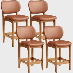 Imagem de Kit 04 Banquetas Baixa Bar Cozinha E Sala De Jantar Fixa Betta L02 Imbuia Couríssimo Camel - Lyam Decor