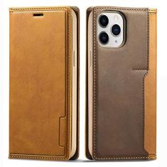 Imagem de GSYH Capa carteira para iPhone 13 Mini/13/13 Pro/13 Pro Max, capa de couro legítimo fólio compartimentos para cartão fecho magnético TPU à prova de choque Kickstand Flip Capa, Marrom, 13pro 15,1 cm