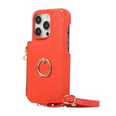 Imagem de Suporte de anel crossbody com zíper cartões Solt carteira de couro capa para iPhone 15 Pro Max 14 Plus 13 12 11 SE 2022 capa espelhada, vermelha, para iPhone 14ProMax