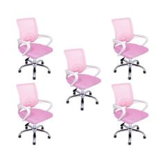 Imagem de Kit 5 Cadeiras De Escritório Begonia Tela Mesh Ergonômica Rosa