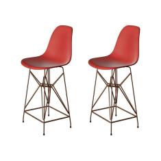 Imagem de Kit 2 Banquetas Bistrô Alta Eames Vermelha Base Ferro Cobre - Cor: Vermelho