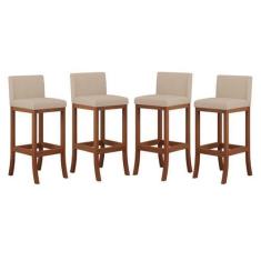 Imagem de Kit 4 Banquetas Alta Encosto Estofado 38x100 Cm Ilha Espanha Madeira M