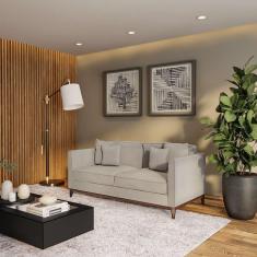 Imagem de Sofá 3 Lugares Boaz Base De Madeira Linho Cotton Cru.