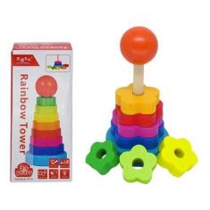 Imagem de Brinquedo Educativo Madeira Torre Arco-Íris Formas 8 Peças - Open Trad