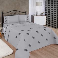 Imagem de Jogo De Lençol Realeza Micropercal Super King Bordado 04 Peças - Cinza