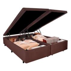 Imagem de Cama Box Baú Queen 158X198x42cm Suede Marrom Com Pistão A Gás - Cama I