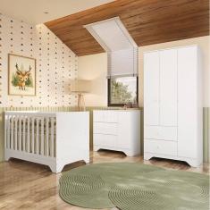 Imagem de Quarto de Bebê Completo Guarda-roupa e Cômoda e Berço Minicama 100% Mdf Ravy Espresso Móveis Branco Brilho