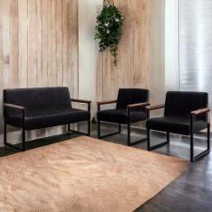 Imagem de Sofá 2 Lugares e 2 Poltronas Em Aço Preto Fosco Corino Preto