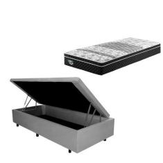 Imagem de Cama Box Solteiro Baú Suede Cinza + Colchão GranSleep Ecoflex Mola Ver