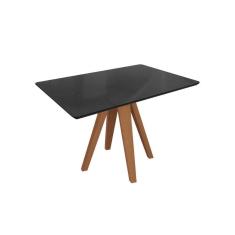 Imagem de Mesa p/ Cozinha Duna Madeira Maciça c/ Tampo Madeirado c/ Vidro 80x120cm Carvalho/Preto fosco/Vidro preto - Kappesberg