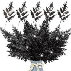 Imagem de Conjunto de 24 agulhas de pinheiro artificial com glitter, ramos de 31,5 cm, decoração de árvore de Natal brilhante, sprays, folhas de cedro, galhos, arranjos de flores de inverno, decoração de Natal