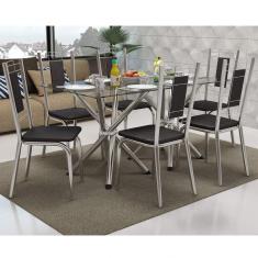 Imagem de Conjunto Sala De Jantar Mesa Tampo De Vidro Volga E 6 Cadeiras Florença Crome Kappesberg Cromado/
