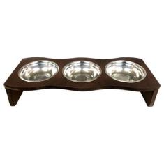 Imagem de Comedouro Madeira Com 3 Potes Em Inox Para Pet Cachorro Gato - Jkveras