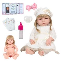 Imagem de Boneca Reborn Recém Nascida Corpo De Vinil + Kit 13 Itens - Cegonha Re