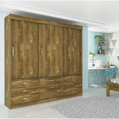 Imagem de Guarda Roupa Casal 3 Portas de Correr 9 Gavetas Chicago Tcil Móveis Ipê Rustic