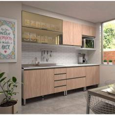Imagem de Cozinha Modulada 7 Peças Sem Tampo De 120 Branco Com Cumaru