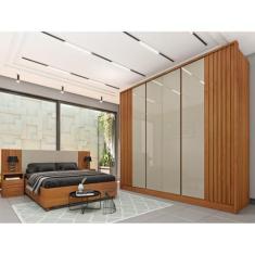 Imagem de Quarto Casal Ripado Guarda-roupa 6 Portas Com Cama e Cabeceira Cinamomo