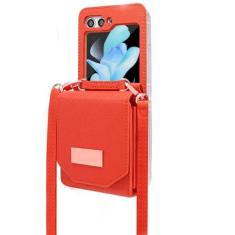 Imagem de Capa de telefone carteira crossbody de couro PU para Samsung Galaxy Z Flip 5 4 3 Flip5 Flip4 Flip3 5G Bolsa Capa para porta-cartões, laranja, para Galaxy Z Flip5