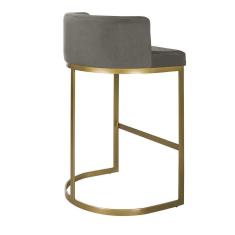 Imagem de Banqueta Alta Estofada Estrutura Aço Carbono Belly Ii Base Dourada 65cm Suede Bege