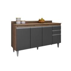 Imagem de Balcão Cozinha Freijó com Grafite 150cm C/ Tampo - Belliv Decor