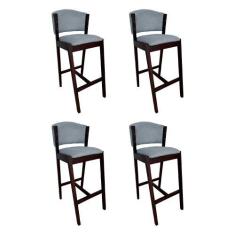 Imagem de Kit 4 Banquetas Alta de Madeira Maciça Castanho Premium Ana com Encost