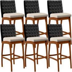Imagem de Kit 06 Banquetas Altas Mila Preto Linho Cru
