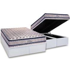 Imagem de Cama Box Baú Queen: Colchão Molas MasterPocket Ensacadas Paropas Blue + Base crc Courano White(158x198)