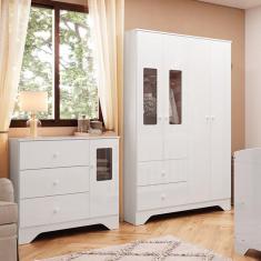 Imagem de Quarto Infantil com Cômoda e Guarda Roupa com Janelas Retangulo 100% MDF Cocada Branco Brilho