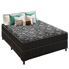Imagem de Cama Box Viúva 128 Matelassê Onda Preto com Colchão Lisboa Espuma D28 Preto Bello Box