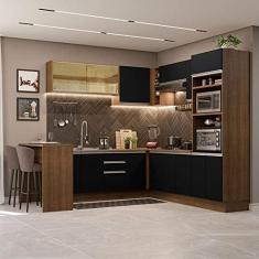 Imagem de Cozinha Completa de Canto Madesa Glamy 504001 com Armário e Bancada (s/Tampo e Pia) - Rustic/preto