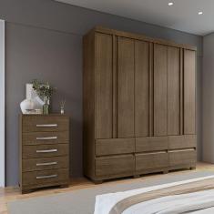 Imagem de Kit Guarda Roupa Casal Arizona 6 Portas e Cômoda 5 Gavetas Aspen I01 Malbec - Clique Chique Móveis