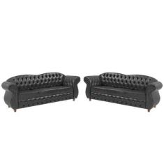 Imagem de Dois Sofás Chesterfield Merlo 3 Lugares 1,80 - Corano Preto / Decoraçã