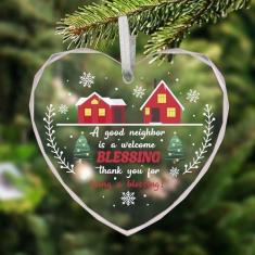 Imagem de Vorruil Presentes de Natal para vizinhos, enfeites de Natal elegantes de coração, presente de enfeite exclusivo para vizinhos, presentes de agradecimento para amigos vizinhos, decoração de árvore de