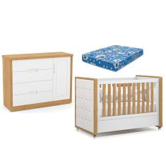 Imagem de Berço Americano com Capitonê New Boucle e Cômoda Infantil Tutto New Freijó Branco Acetinado e Colchão Ortobom - Matic