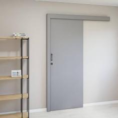 Imagem de Kit Porta de Correr Completa 80x213x14 com Ferragens Cinza