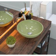 Imagem de Kit Cuba R35 Com Válvula Click 1 Polegada G E Sifão Cromado E Flexível Compace Verde Acqua