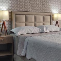 Imagem de Cabeceira Casal 140 Cama Box Diamond H8 Módena Bege Suede Painel Rbl
