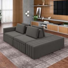 Imagem de Sofá Ilha com Encosto e Almofadas Móveis Olimpo 245cm Modulado Veludo Grafite G45 - Gran Belo