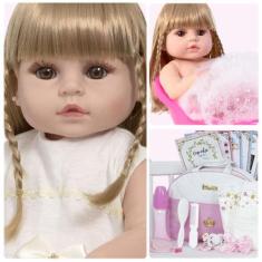 Imagem de Boneca Reborn Menina Loira Linda Com Acessórios Completa - Cegonha Reb