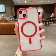 Imagem de Estojo rígido magnético de carregamento sem fio fosco acrílico transparente para iPhone 13 12 14 Pro Max 11 X XR XS 7 8 Plus SE Cover, vermelho, para iphone 14Plus