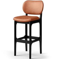 Imagem de Banqueta Alta Para Cozinha Madeira Fixa Betta L02 Preto Couríssimo Camel - Lyam Decor