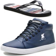 Imagem de Kit Tênis Casual Com Sola Reta Cadarço Mais Chinelo básico Masculino Confortável-Masculino