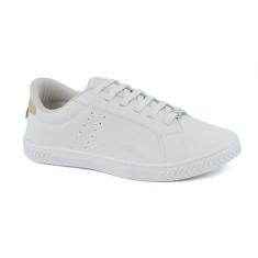 Imagem de Tênis Godiva Cadarço Tachas Metálicas Feminino Branco Dourado, Branco,