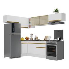 Imagem de Armário de Cozinha Completa de Canto com Rodapé Veneza Multimóveis V2095 Branco/dourado