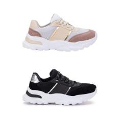 Imagem de Kit Tênis Feminino Casual Esportivo - GuGi, Branco, Preto, 38, Feminin