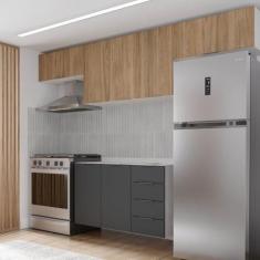 Imagem de Cozinha Modulada 4 Peças sem Tampo sem Rodapé 3 Aéreos e 1 Balcão Ipanema Cabecasa Madeiramadeira Grafite Trama/acácia